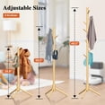 thumbnail image 3 of Behome Coat Rack, Bold Freestanding Coat Rack with 8 Hooks and 3 Adjustable Size, Tree Coat Racks for Bedroom, Hallway, Hats, Coats, Scarves, Handbags, Wood Color, 3 of 8