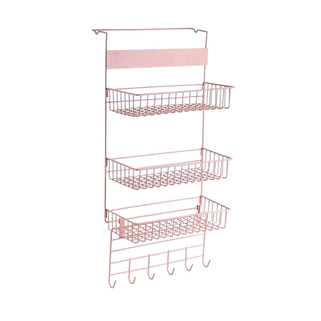 Organizador de despensa sobre la puerta, estante de especias, cesta colgante multifuncional para lavandería, armario de refrigerador , rosa
