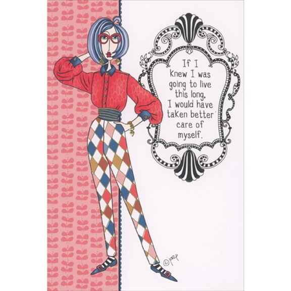 Pictura Take Better Care of Myself: Blue Haired Woman With Stylish Outfit Funny Birthday Card for Women