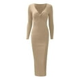 thumbnail image 3 of Womens Ribbed Knit Maxi Dresses Long Sleeve V Neck Casual Sweater Dress Bodycon Midi Dress Summer Dresses for Women Beach with Sleeves Woman Dresses Casual Woman Maxi Dress Casual Summer Dresses for, 3 of 4