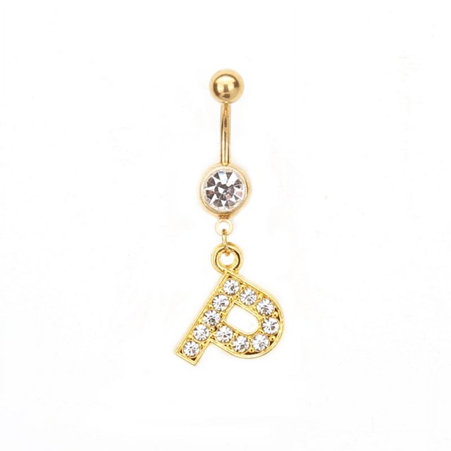 Perforación corporal antialérgica con letras inglesas de oro de la A a la Z, joyería para mujer, anillo para el ombligo