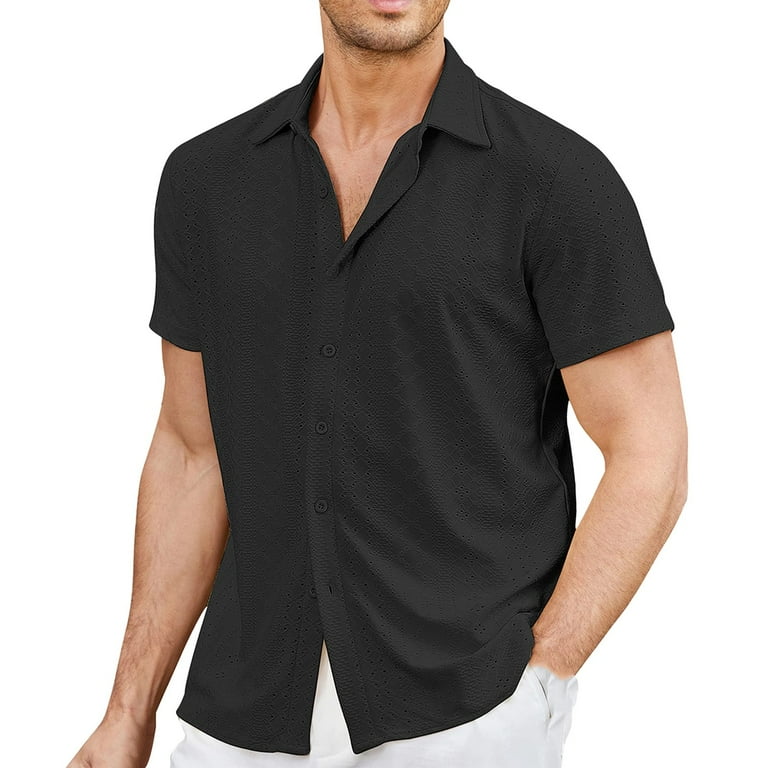 adviicd Long Sleeve Shirts For Men Men's PFG Tamiami Ii UPF 40 Short Sleeve  Fishing Shirt Black XL