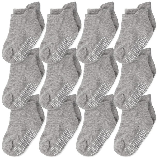 cozyWay Non-Slip Socks with grippers - Ankle Style for Little girls and  Boys, Infants, Toddlers, children - Keep Your Little Ones Safe and comfy -  Solid gray, 12 Pairs, 0-6 Months 