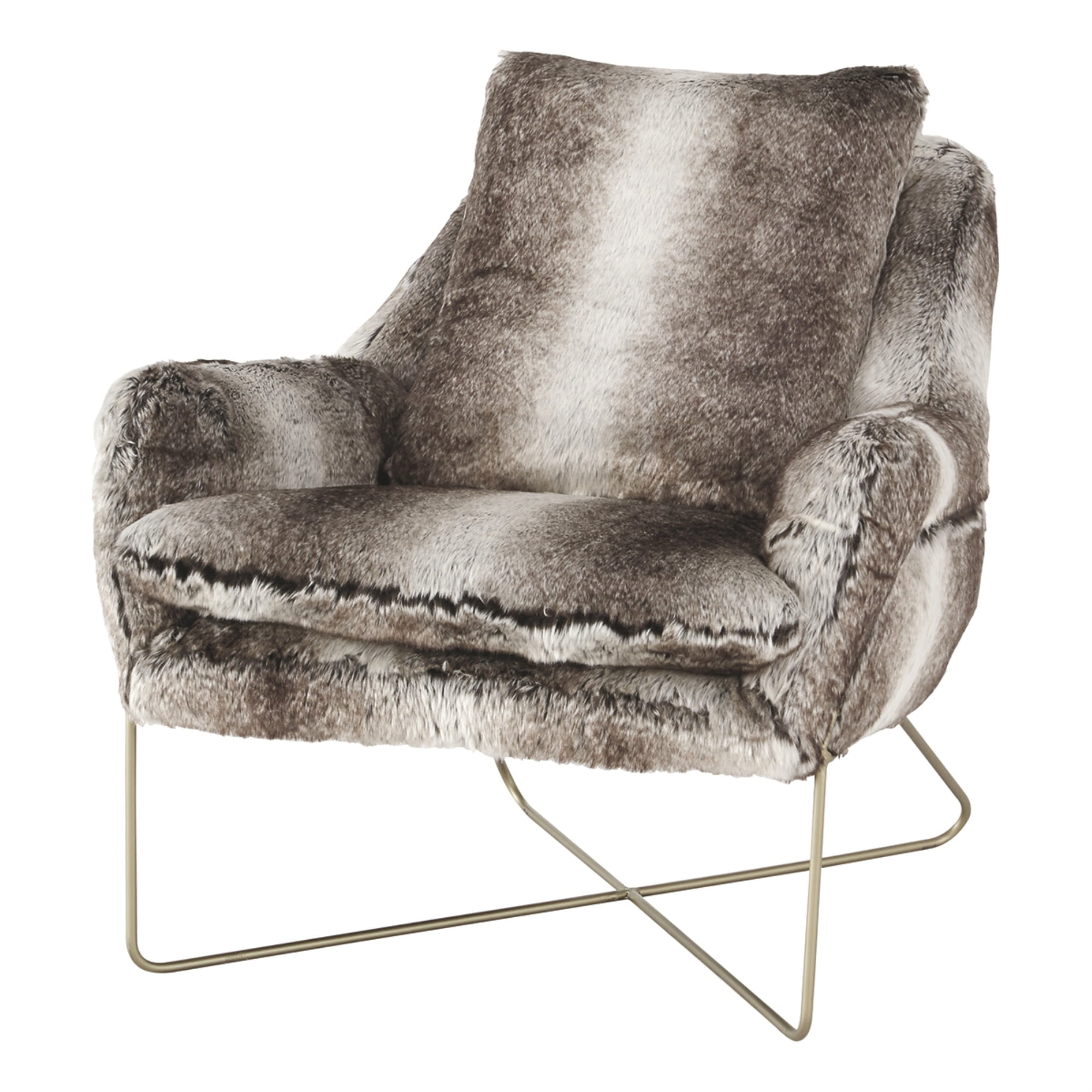 Benjara BM207215 Faux Fur Upholstered Accent Chair with X