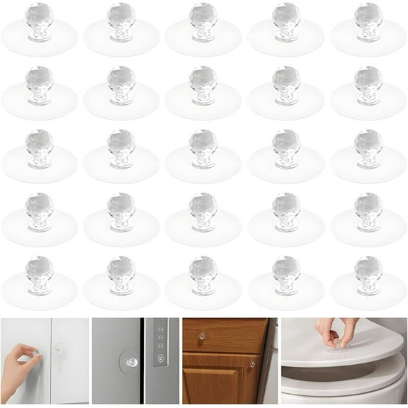 NOGIS 25 Pcs Cabinet Drawer Pull Knobs - Self Adhesive Clear Acrylic Crystal Shaped Pulls Handles Knobs for Wardrobe Kitchen Cupboard Bathroom Dresser Furniture Door Window