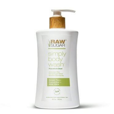 Raw Sugar Simply Body Wash for Sensitive Skin, Green Tea Cucumber Aloe Vera, 40 fl oz