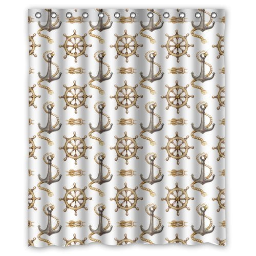 HelloDecor Nautical Anchor Shower Curtain Polyester Fabric Bathroom