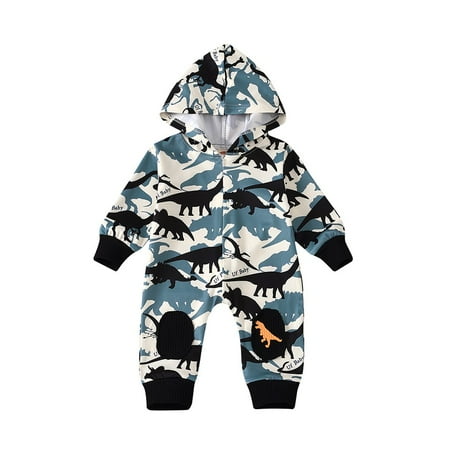 

Honeeladyy Newborn Toddler Baby Long Sleeve Dinosaur Print Hoodie Romper jumpsuit Black