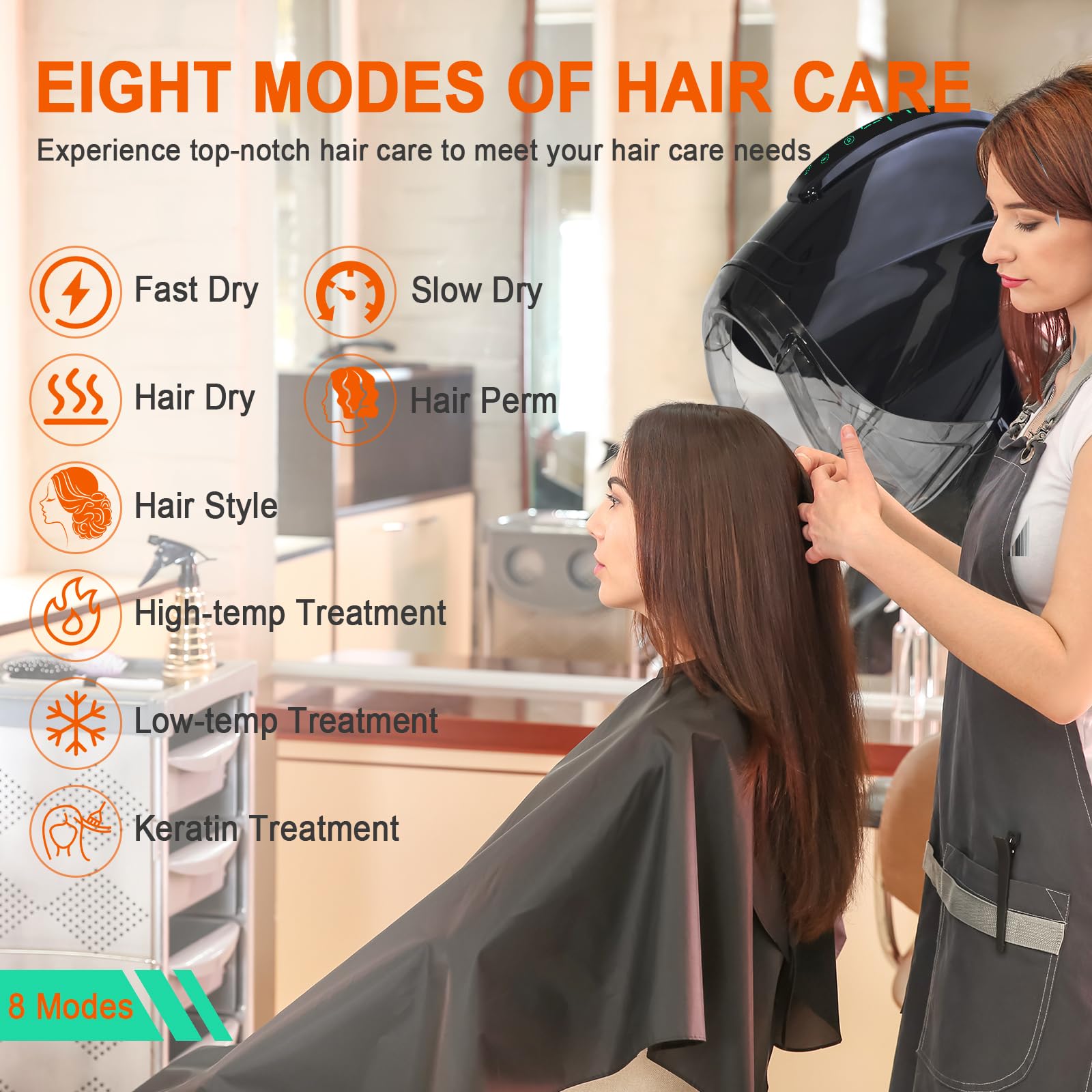 1000W Professiona Standing Ionic Hooded Hair Dryer home Salon Heating Device Hair Drying Machine for Hairdresser Styling Time Temperature Setting Elitzia ET1717B (Black Five Legs with Smart Control)