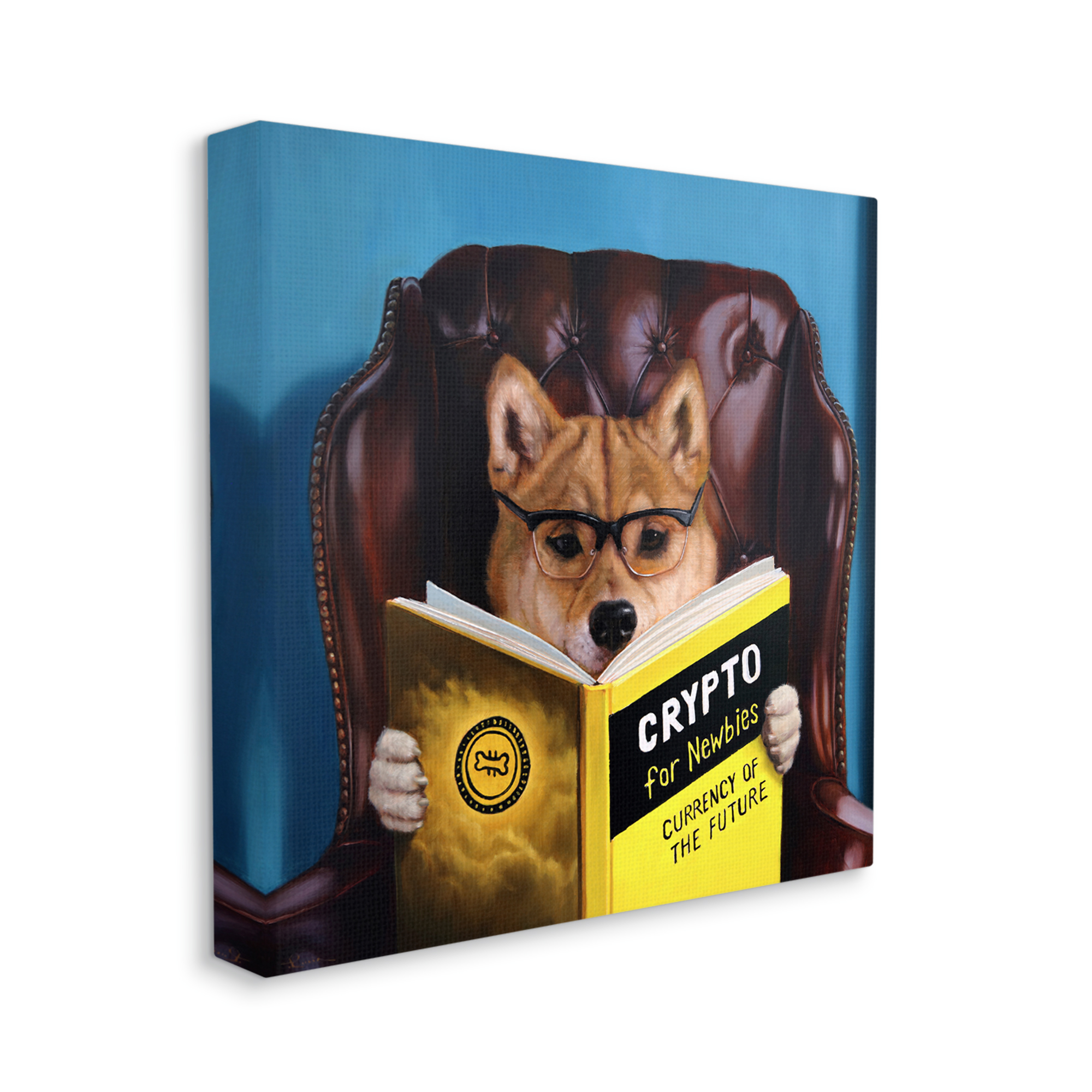 Stupell Industries Crypto For Newbies Funny Dog Reading Book Armchair Painting Gallery Wrapped Canvas Print Wall Art, Design by Lucia Heffernan