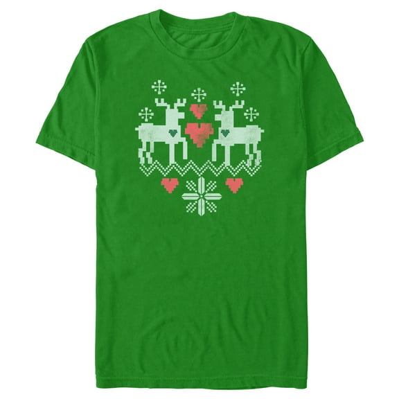 Men's Lost Gods Christmas Reindeer Love  Graphic Tee Kelly Green Small