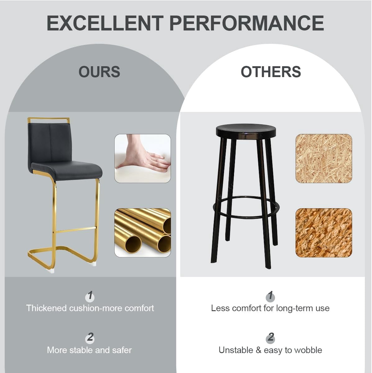 Lecut 30" Counter Height Bar Stools Set of 4, Modern Upholstered PU Leather Bar Stools with Back and Gold Chrome Plated Metal Frame, Armless Bar Chairs for Kitchen Island (Black+Gold)