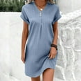 thumbnail image 2 of Ahuyic Womens Summer Casual Dress,Womens Plus Size Dress,Womens V-Neck Solid Color Pullover Casual Button Dress,Blue,S, 2 of 5