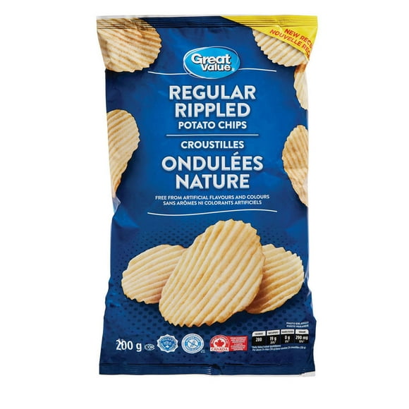 Great Value Regular Rippled Potato Chips, 200 g