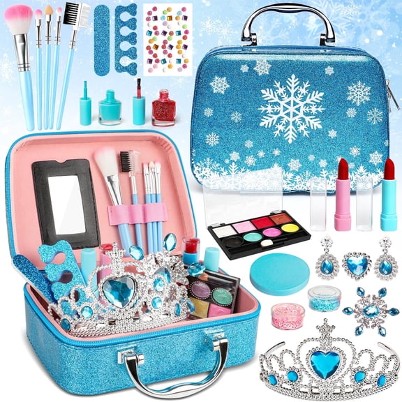 Huge Wave Kids Makeup Kit for Girl, Washable Princess Makeup Toys for Girls, with Handbag and Accessories, Role Playing Gift for Kids Aged 3-12