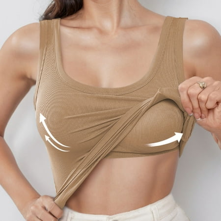 Uclet Sports Tank Tops for Women Built In Bra Tank Top Built In Bra Comfortable Sports Bras for Women Full Coverage Sports Bras for Women Sports Bras for Women Large Bust Brown L Clearance