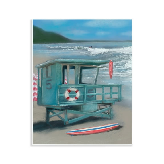 Stupell Industries Lifeguard Stand on Shore Coastal Painting Unframed Art Print Wall Art, 11 x 14