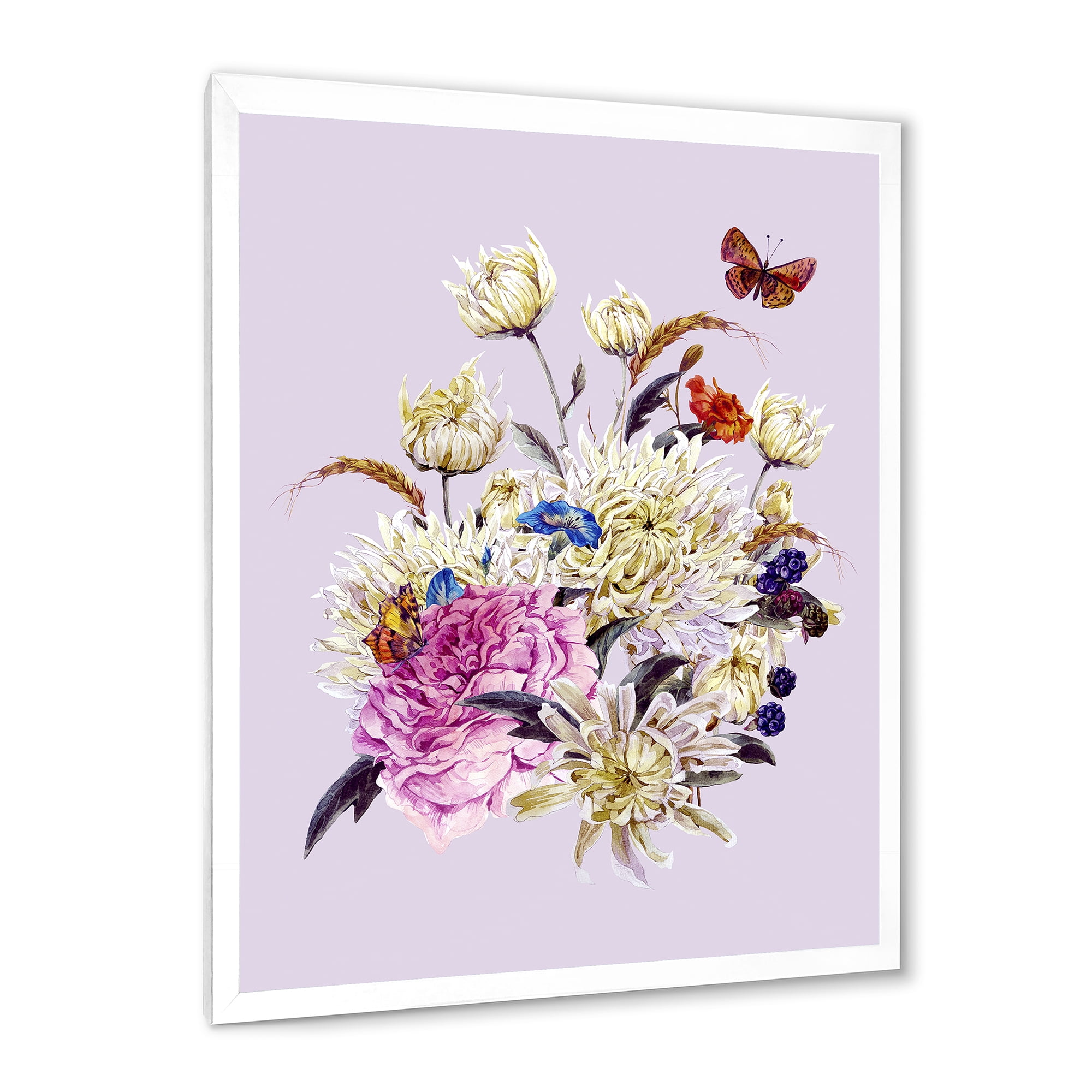 Designart 'Ancient Chrysanthemums With Bouquet I' Traditional Framed Art Print