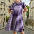 thumbnail image 2 of Bovxnpu Summer Girls Dresses, Girls Cotton Casual T Shirt Dress Loungewear, Summer Casual Cute Striped Round Neck Short Sleeved Dress 12 Months, 2 of 6
