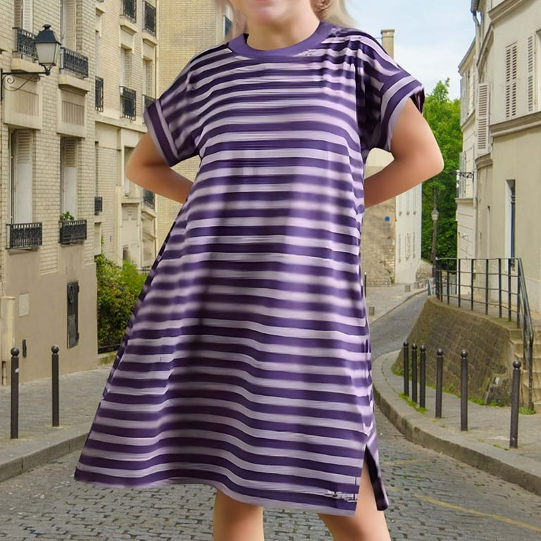 cute striped dresses Girls' Elegant Cute Stripe Stripe Stripe Floral Print Summer Dress,Cute Hollow Back Bow Decor Ruffle Hem Fashionable Kids Dresses For Party Birthday