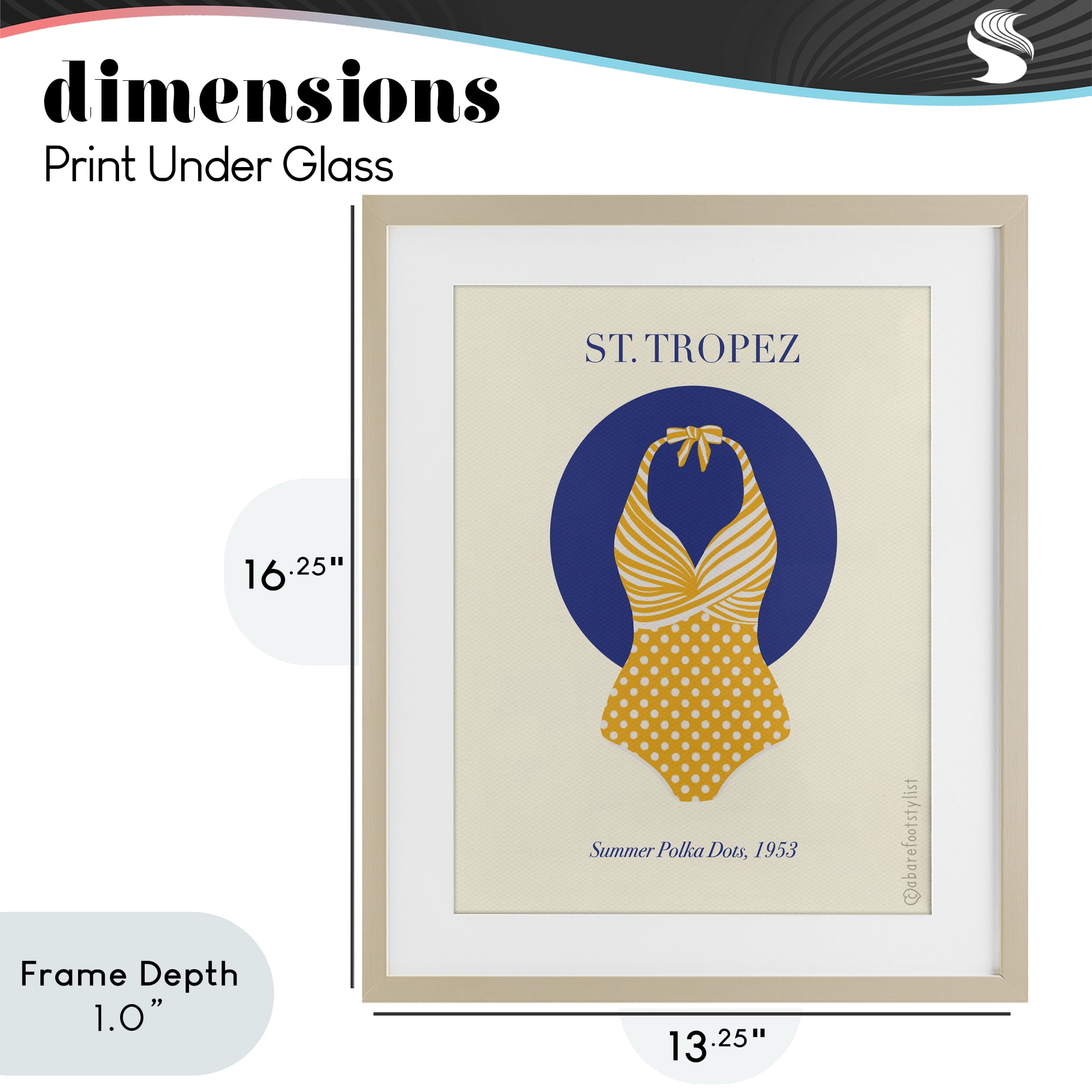 Stupell Industries St. Tropez Dotted Swimsuit Birch Framed Print Under Glass, design by A Barefoot Stylist