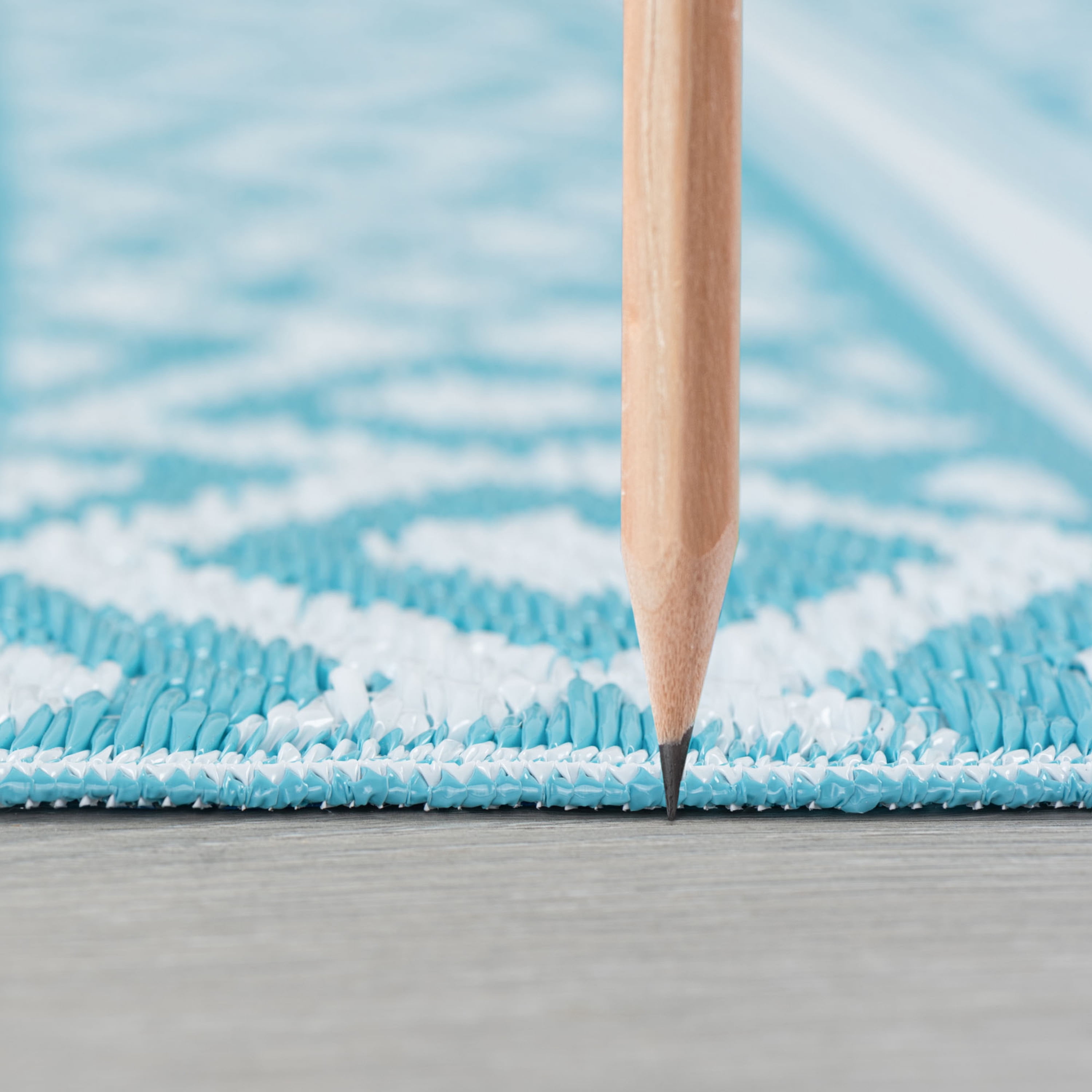 9x12 Reversible Aqua and White Polypropylene Outdoor Stripe Area Rug