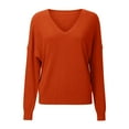 thumbnail image 4 of Fall Womens Sweater Solid Long Sleeve V Neck Fuzzy Knitted Casual Pullover Tops Red, 4 of 4