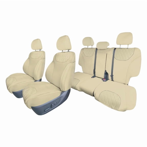 For 2019–2023 Hyundai Santa Fe FH Group Custom Fit Neoprene Waterproof Car Seat Covers - Full Set Solid Beige