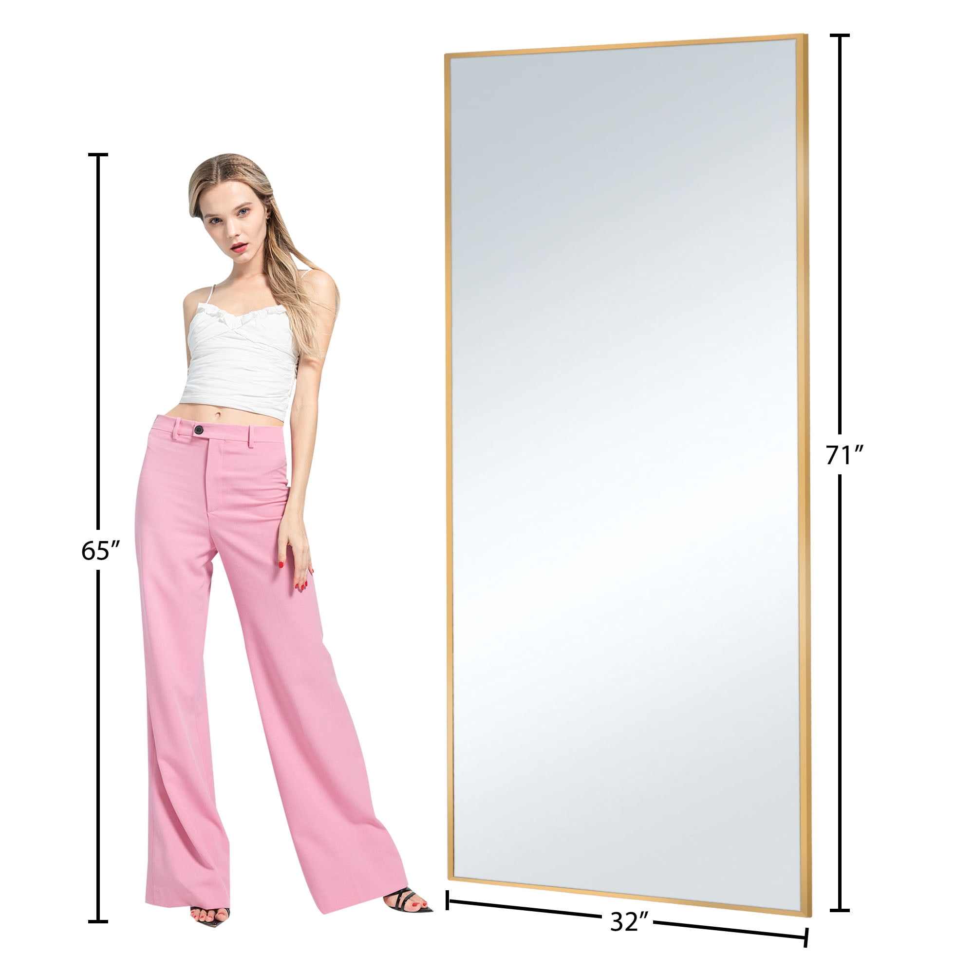 71" x 32" Full Length Mirror Standing Rectangle Body Dressing Floor Mirrors, Gold