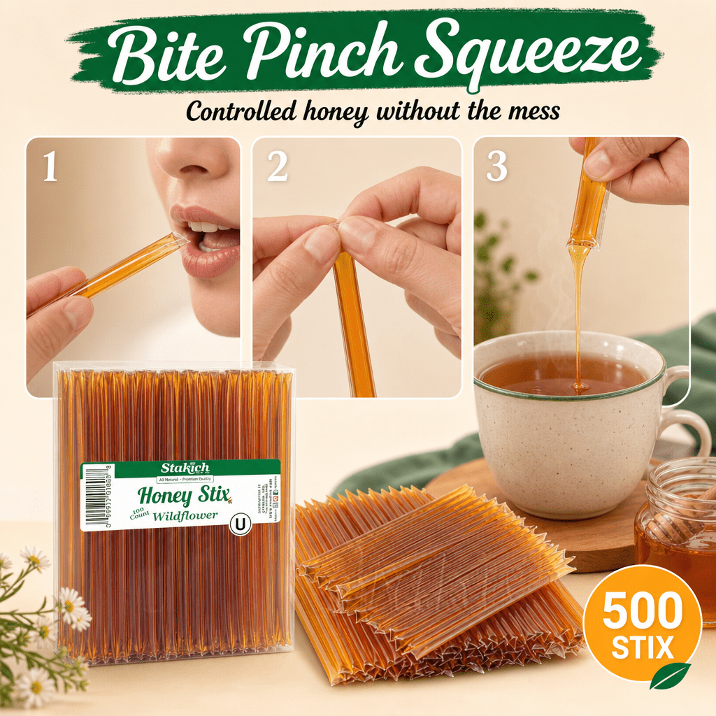Stakich Wildflower Grade A Honey Stix - 5 Packs of 100