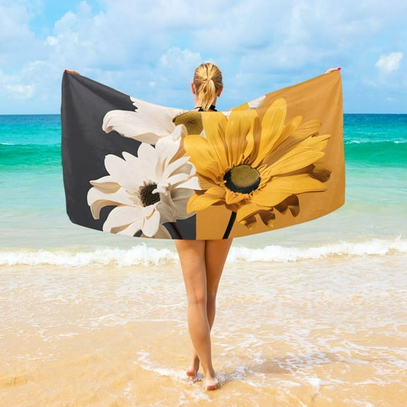 Sunflowers Beach Towel Camping Towel Microfiber Oversized 37" x 74" Absorbent for Seaside Camping Swimming Fitness
