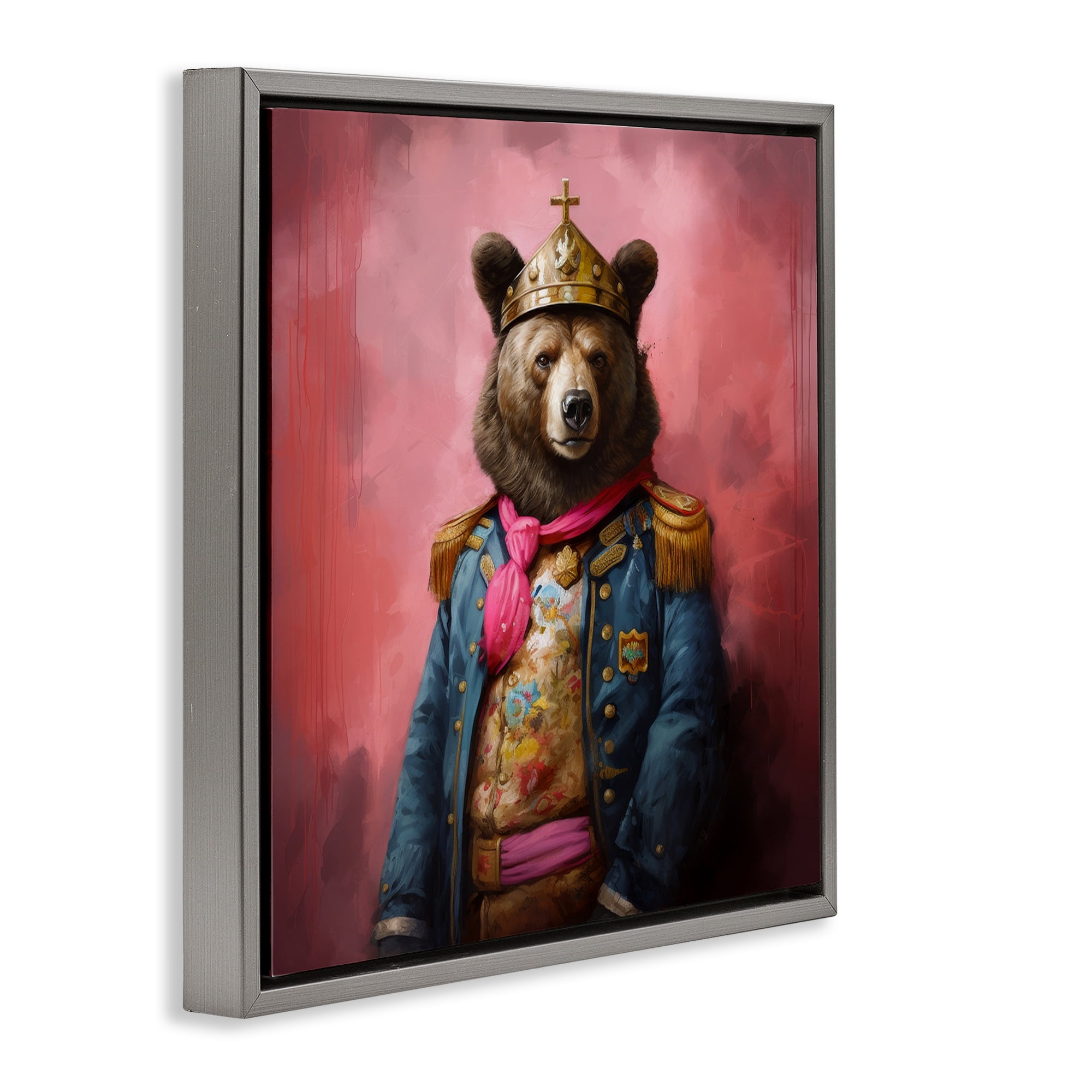 Stupell Industries Regal Bear Portrait Animals & Insects Painting Gray Floater Framed Canvas Art Print Wall Art, 18 x 18