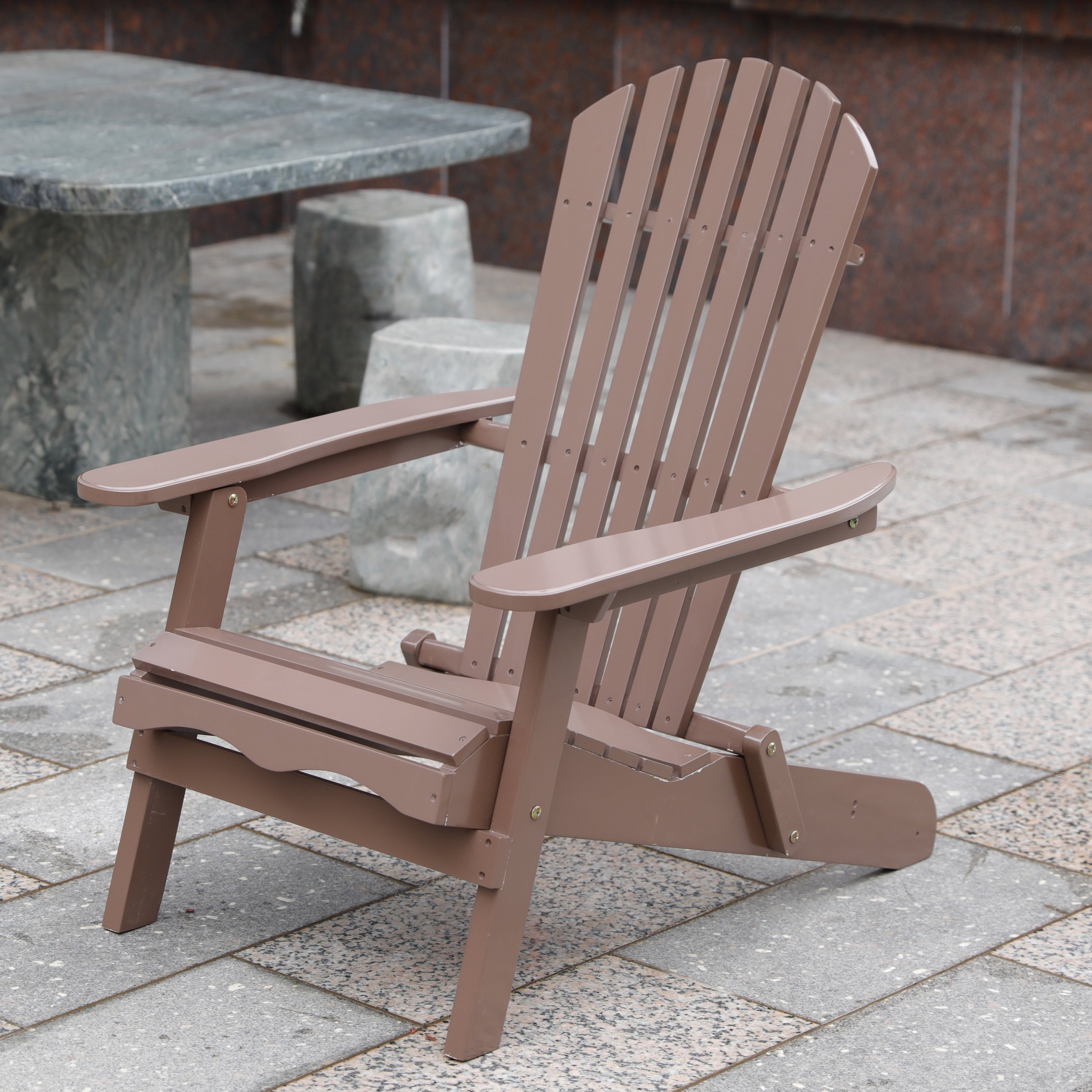 Foldable Adirondack Outdoor Wooden Patio Deck Garden Lounge Chair, Brown - image 4 of 6