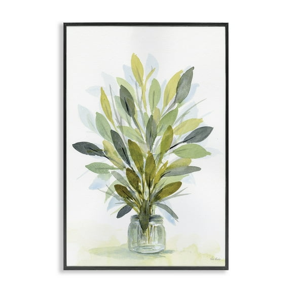 Stupell Industries Layered Leaves in Jar Botanical & Floral Painting Black Framed Art Print Wall Art, 12 x 18