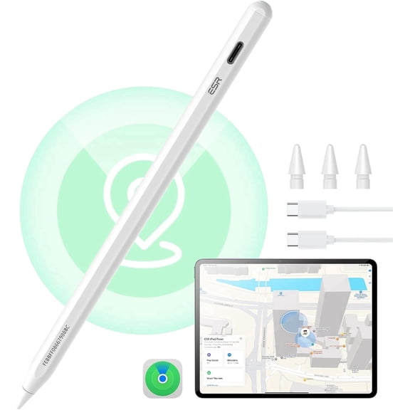 ESR Geo Digital Pencil Compatible with Apple iPad 2018-2026 (A16/10/9/8, Air 13/11, Pro 12.9/13/11, Mini 7/6/5), Find My & Easy Shortcuts, White (No Wireless Charging)