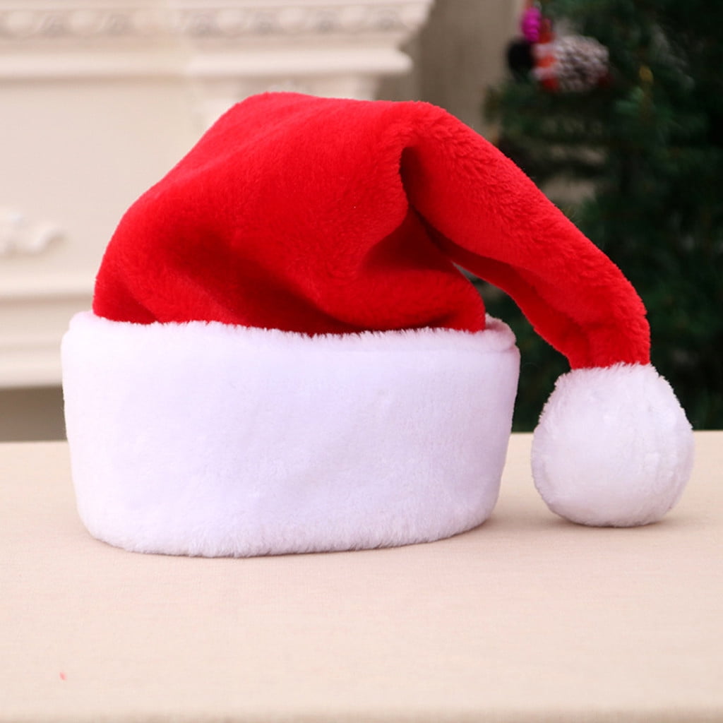 Atezch Christmas Santa Claus Hat,Thick Ultra Soft Plush Cute Holiday Fancy Dress Cap for Adults Kids Baby