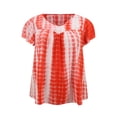 thumbnail image 4 of GRACE & GRANDEUR Women's Plus Size Tops Ruffle Short Sleeve T-Shirts Tie Dye V Neck Pleated Blouses 2X Orange, 4 of 5