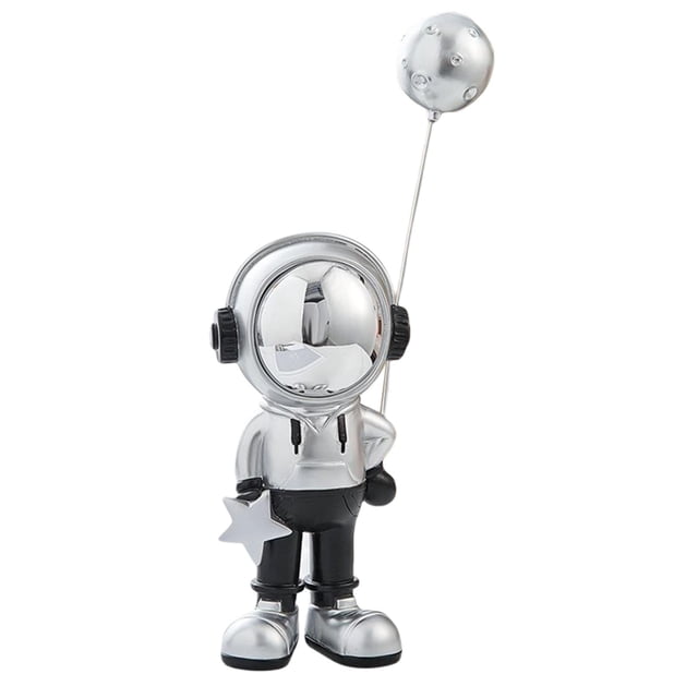 Estatua de astronauta, figuras de astronautas, artesanías para estanterías de hotel y mesas. Planeta Plata