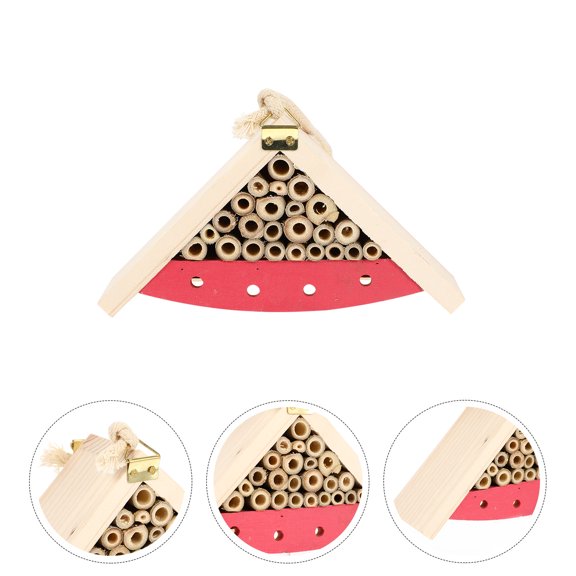 Tineasur 1Pc Pine Wood Hanging Bee House Decorative Cabin for Outdoor Garden Display