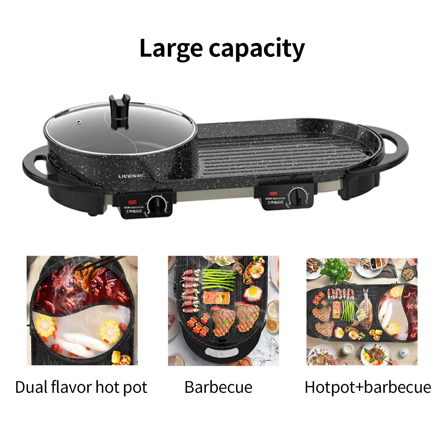 Liven Multifunctional Electric Grill Indoor Hot Pot Korean BBQ/Shabu Shabu Hot Pot, 3.6L Capacity for 2-10 People