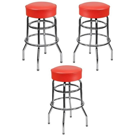 Home Square 30.25" Metal Restaurant Bar Stool in Red - Set of 3