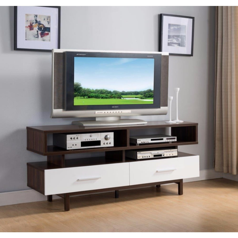 Innovative TV Stand With spacious Storages, Dark Brown and White