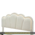 thumbnail image 5 of Full Size Upholstered Flower-Shape Bed, Elegant Flowers Headboard with LED Light Strip, Sherpa Fabric Platform Bed with Wooden Slats Support, White, 5 of 13