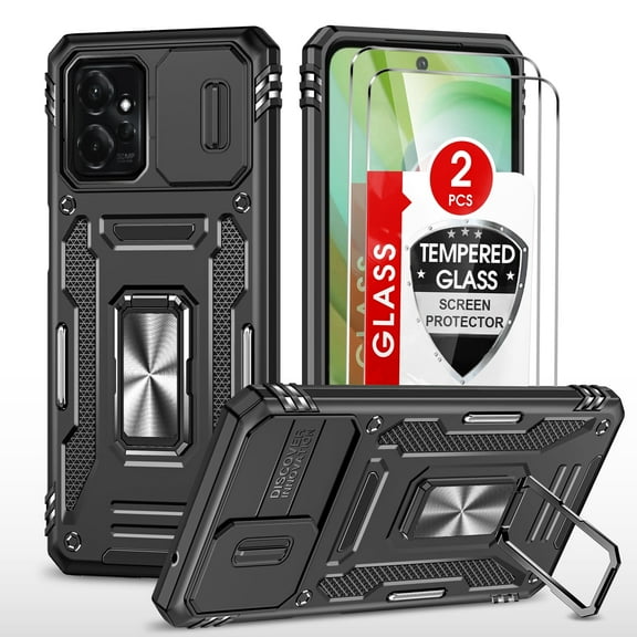 LeYi for Motorola G 5G Case 2023 with Screen Protector [2 Pack], Magnetic Rotatable Kickstand, Black