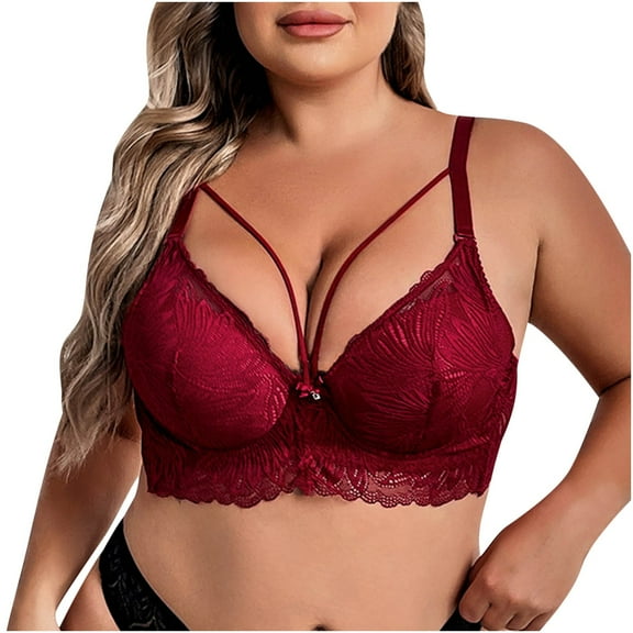 Penkiiy Women Bras Women Fashion Sexy Bandeau Bra Wire Free Underwear Plus Size Together Everyday Bras Wine Bras