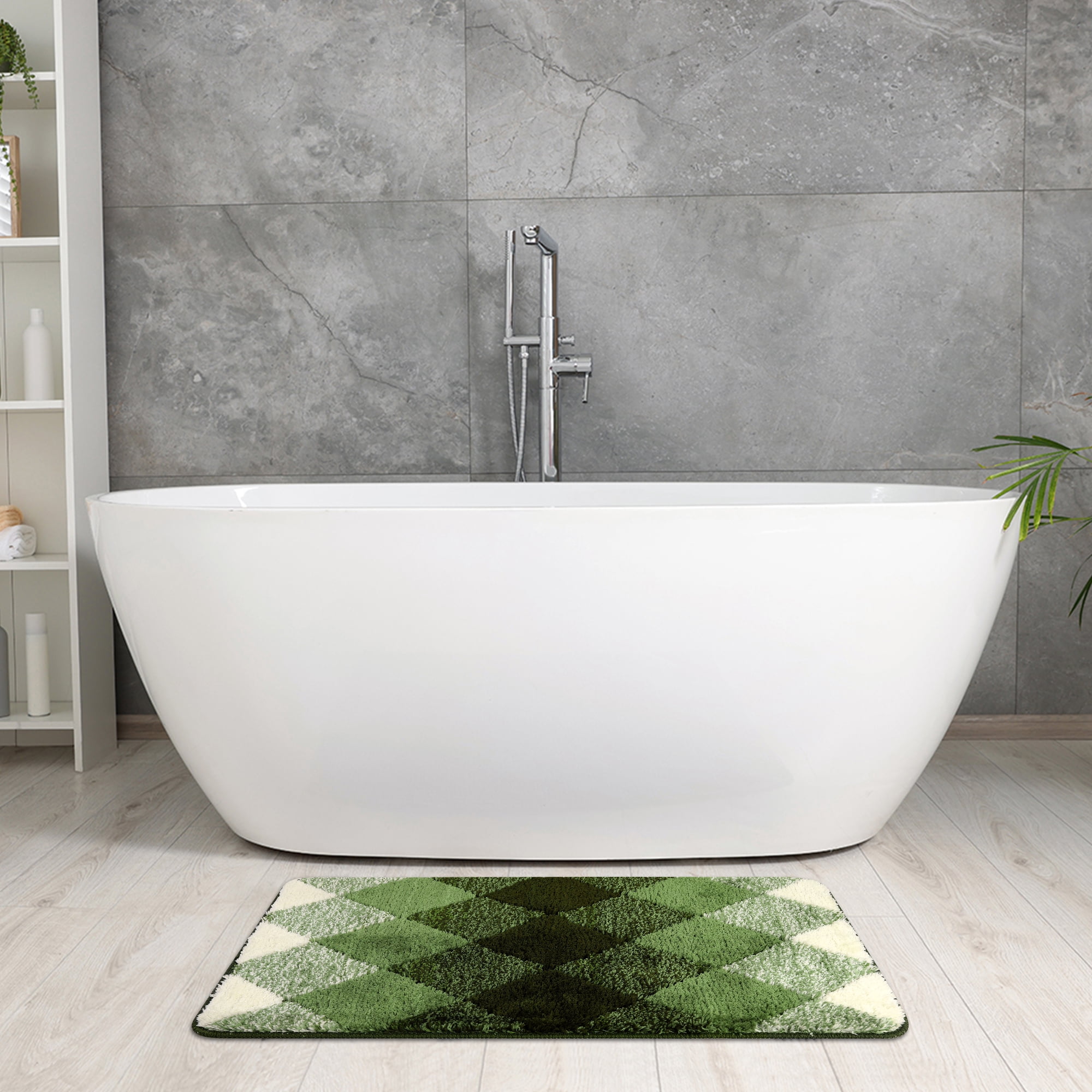 Unique Bargains Geometric Pattern Bathroom Rug Mat Soft Absorbent Bath Mat Non-Slip Carpet Green 16" x 24"