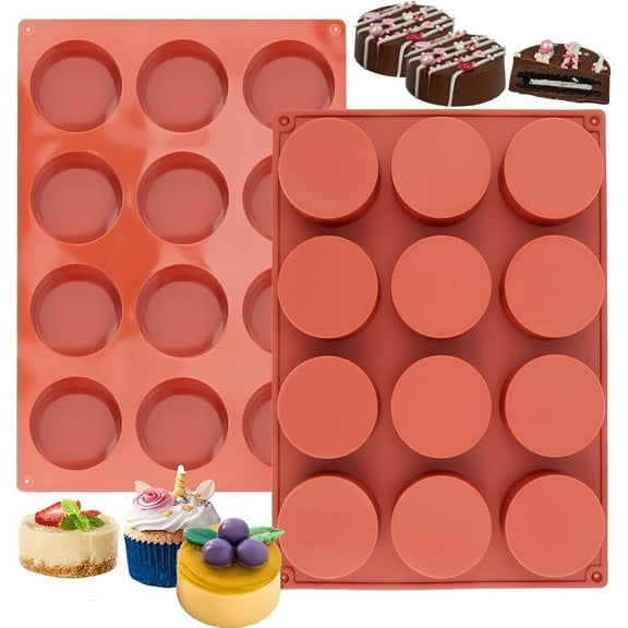 2 Pcs Round Silicone Mold Set for Cookie Chocolate Covered Oreos, Mousse Mini Cake, Candy, Pudding Molds