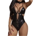 thumbnail image 4 of ICHUANYI Clearance Women Exquisite Artificial Leather Lingerie Set Babydoll Intimates Sleepwear(Black, XXXL) Ichuanyi Ichuanyi, 4 of 9