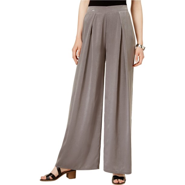 bar III Pantalones de pierna ancha informales plisados para mujer, gris, grande
