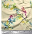 thumbnail image 2 of Soimoi White Cotton Cambric Fabric Bulbul Bird Fabric Prints By Yard 58 Inch Wide, 2 of 3